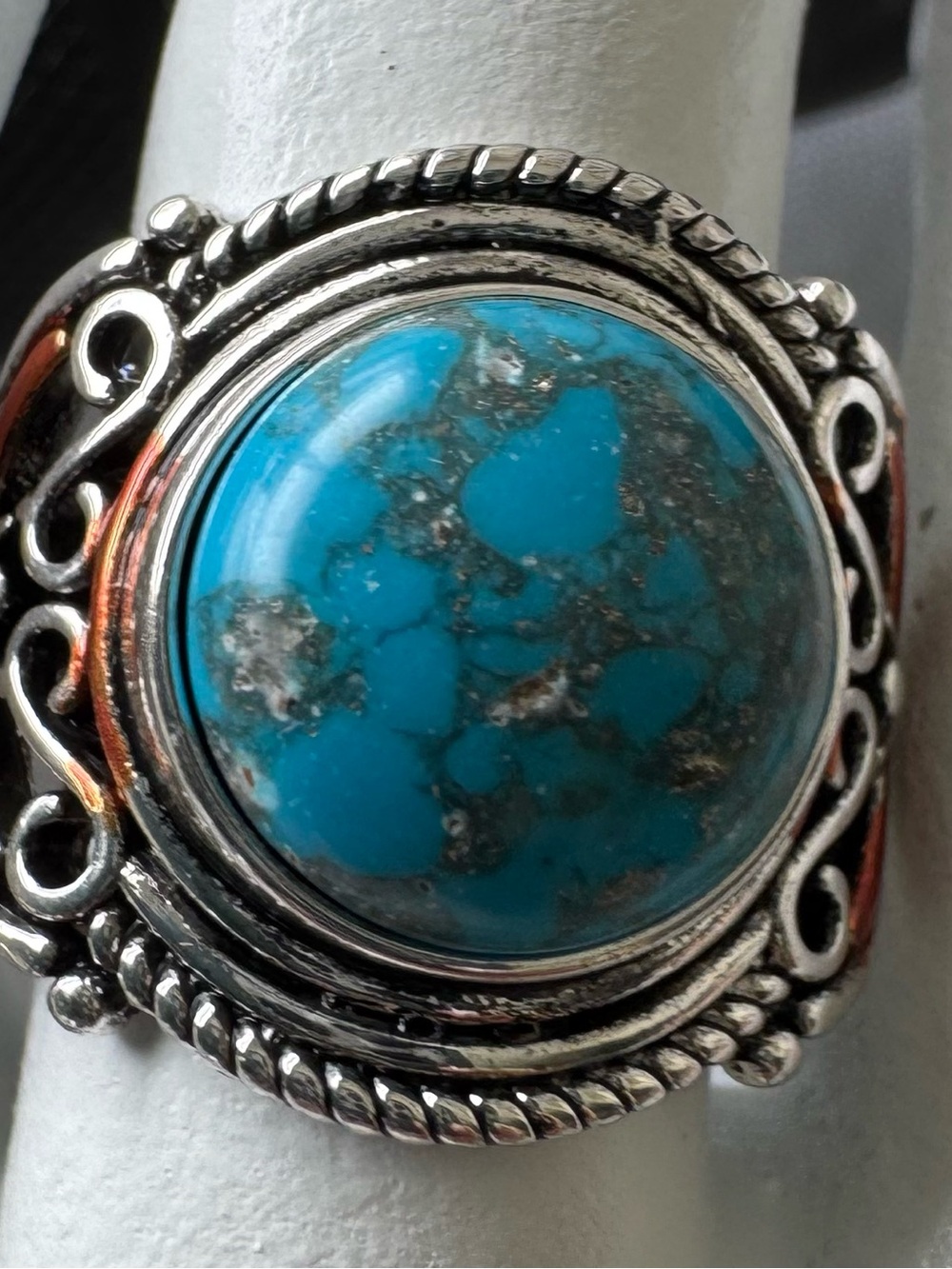 Bohemian Style Statement Ring Round Faux Turquoise Cabachon Southwestern Sz 9